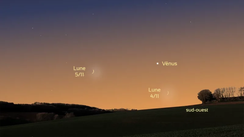 Le fin croissant de lune croise l’étincelante étoile du Berger