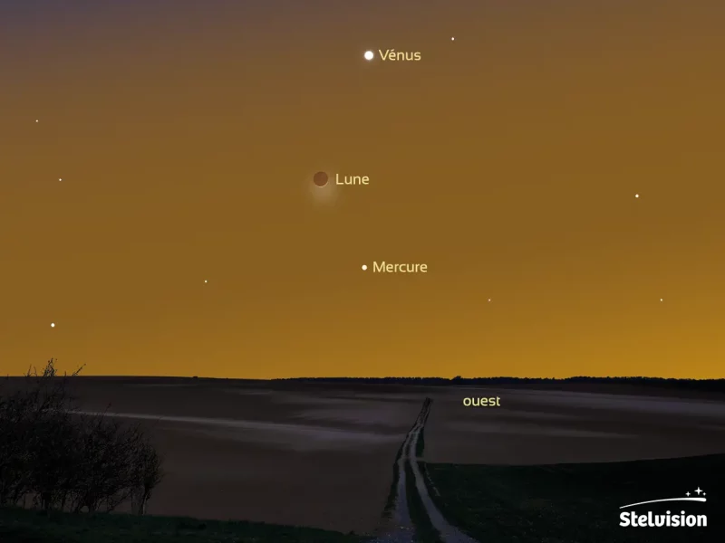 Observez le trio Vénus Lune Mercure au crépuscule